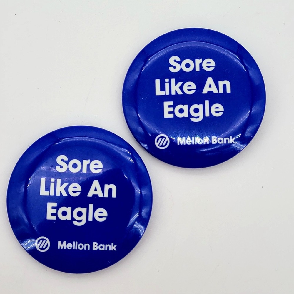 Lot of 2 Penn State 1988 Football Mellon Bank Fan Buttons PSU Sore Like an Eagle